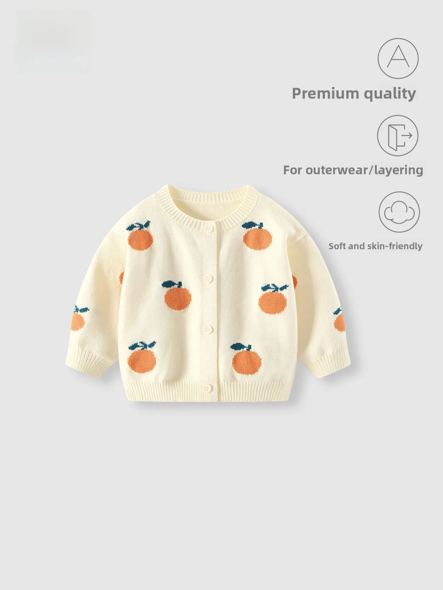 春の新作ベビーガールニットセーターおしゃれなオープンカーディガンコットンソフト長袖ラウンドネックフルーツ柄トップス