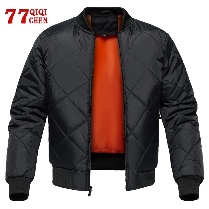 

Winter Parkas Men Cotton Solid Color Diamond Checkered Stand Collar Thick Jacket Vintage Casual Loose Coat Plus Size 4XL Male