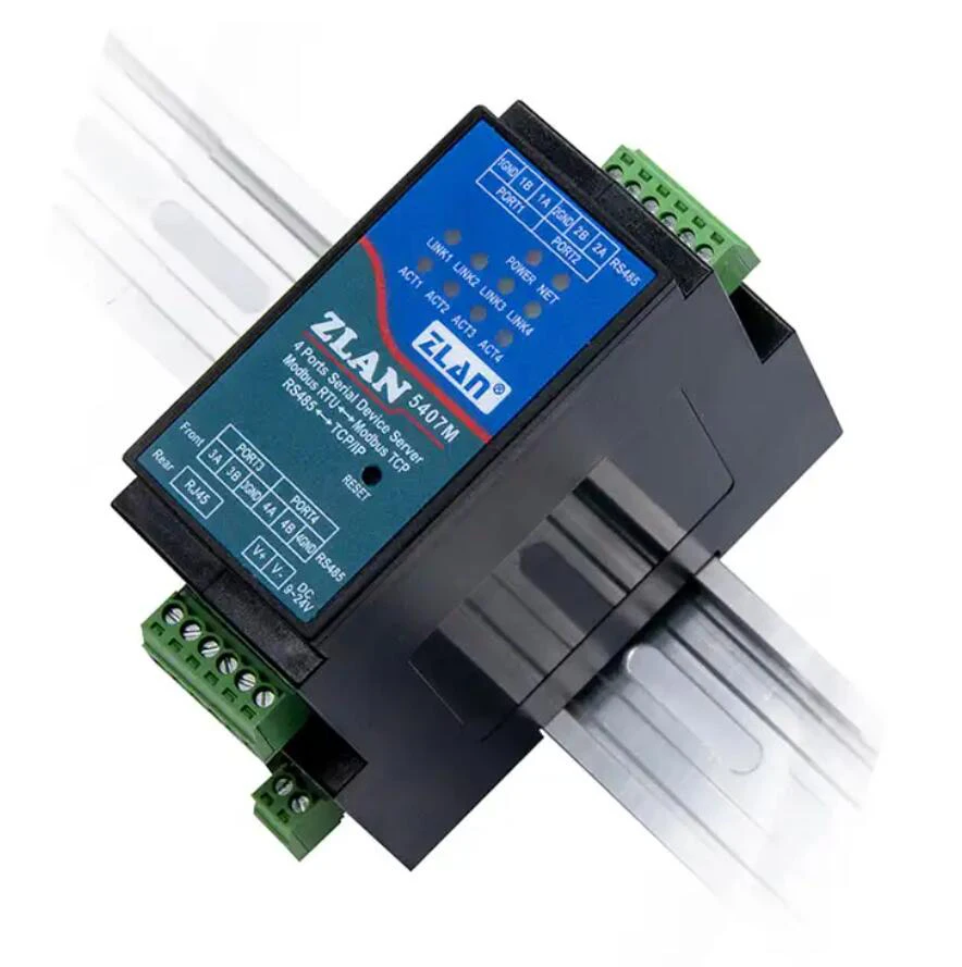 Industrial Serial Server4 Ports RS485 to RJ45 Ethernet TCP/IP to Serial Rail-Mount ZLAN5407M