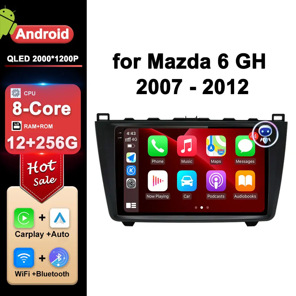 Reproductor Multimedia con pantalla IPS QLED para coche Mazda, autorradio con Android, DSP, BT, WiFi, 4G, Carplay, para Mazda 6 GH 2007 - 2012