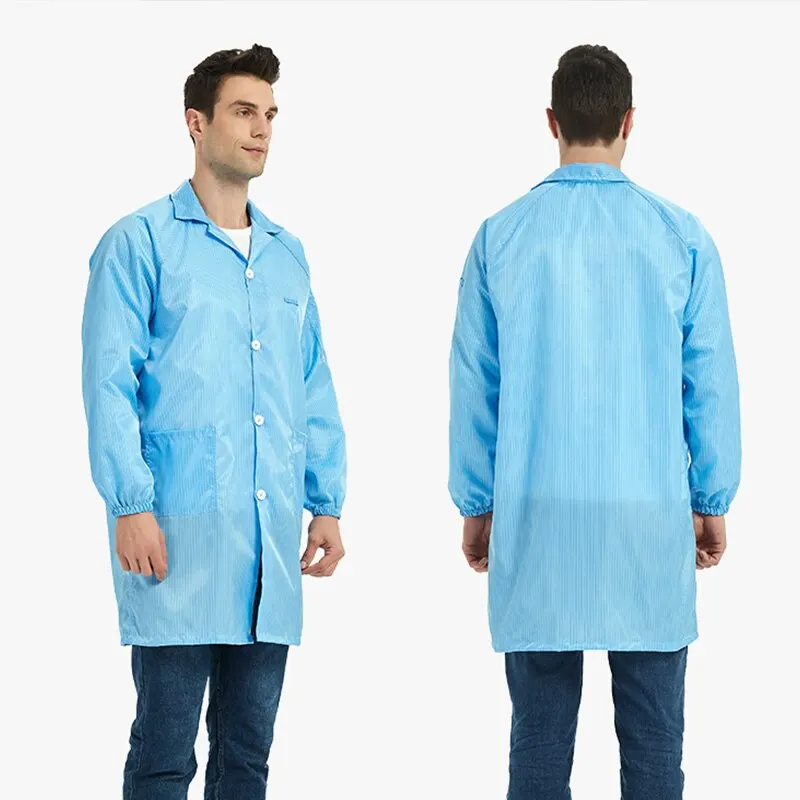 Antistatic Lab Coat Coveralls Long-sleeved Lapel Button Striped Dustless Protective Purification Clothing