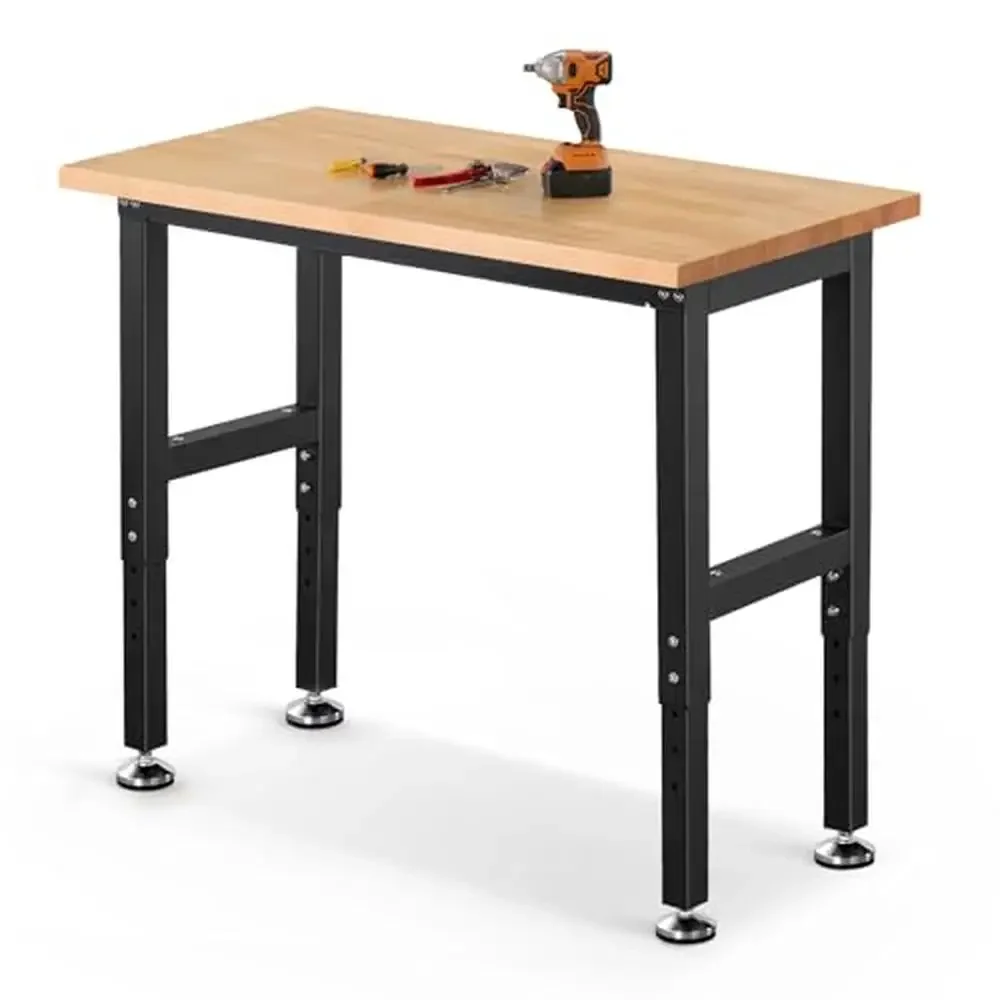 Adjustable Heavy Duty Workbench 41x20 inch Steel Wood Tabletop Shop Garage Stable Height 31.3-39.2 Inch Home Office Craft Tool