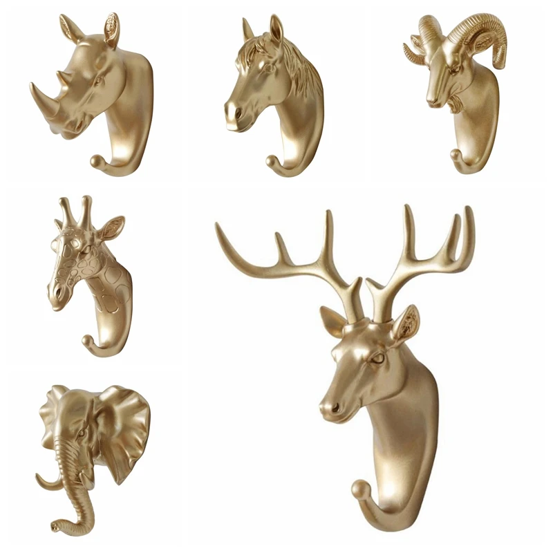 Animal Modeling Hooks Creative Vintage Wall Hanging Hook Hanging Clothes Hat Scarf Key Deer Horns Hanger Rack Walls Decoration