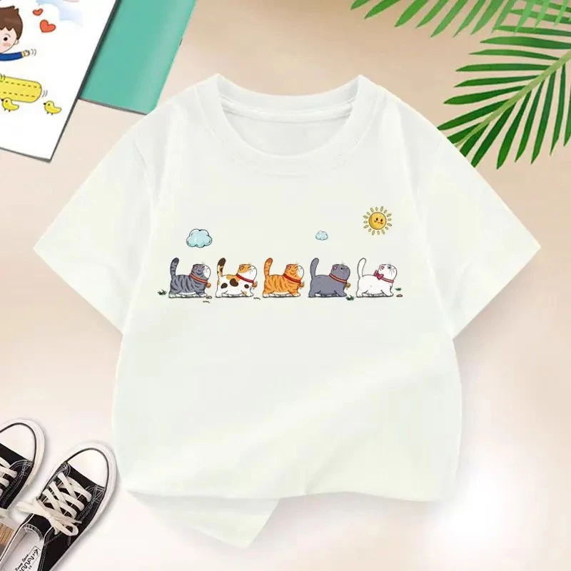 

The Cat Family Cute Printed T-shirt for Boys Kids T Shirt Cartoon Children Casual Clothes Teen Boy Summer Tops 6 8 10 12 Years