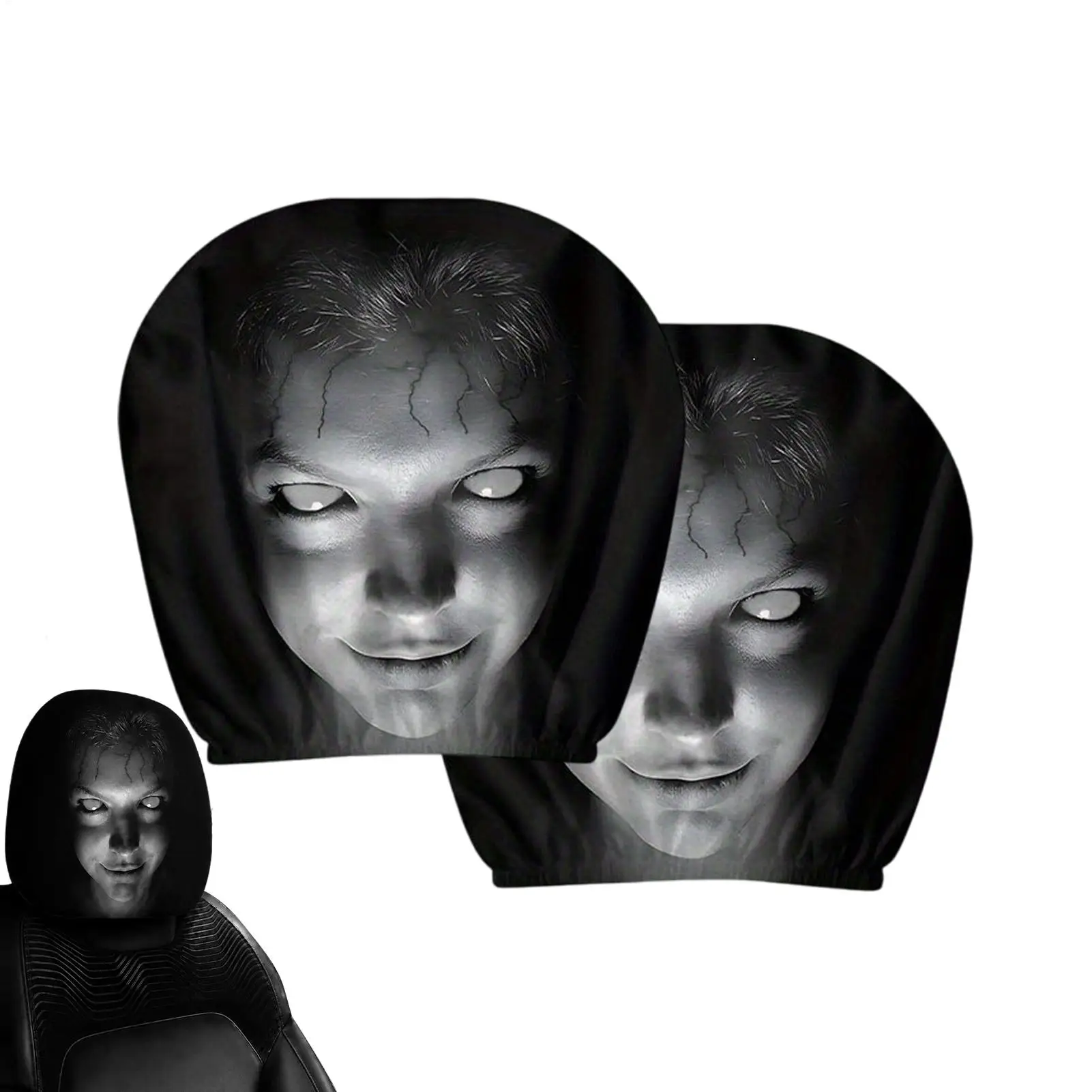 Ghost Face Car Headrest Covers, Universal Halloween Horror Theme Headrest Covers, Scary Funny Car Interior Accessories