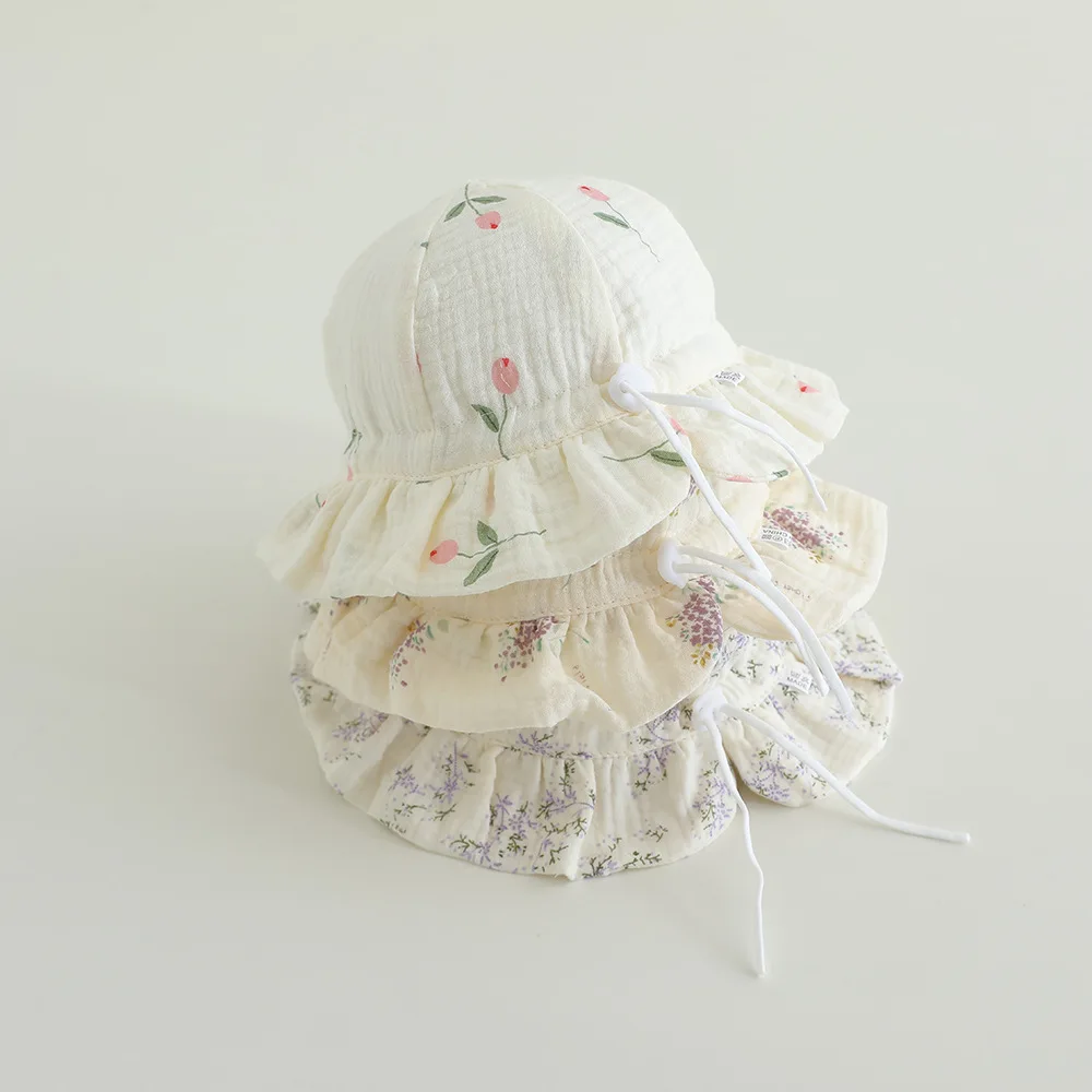 

Baby Hat Autumn Thin Fisherman Cap Sun Protection Elastic Gauze Basin Hat Outdoor Princesse Hat for Baby Girls