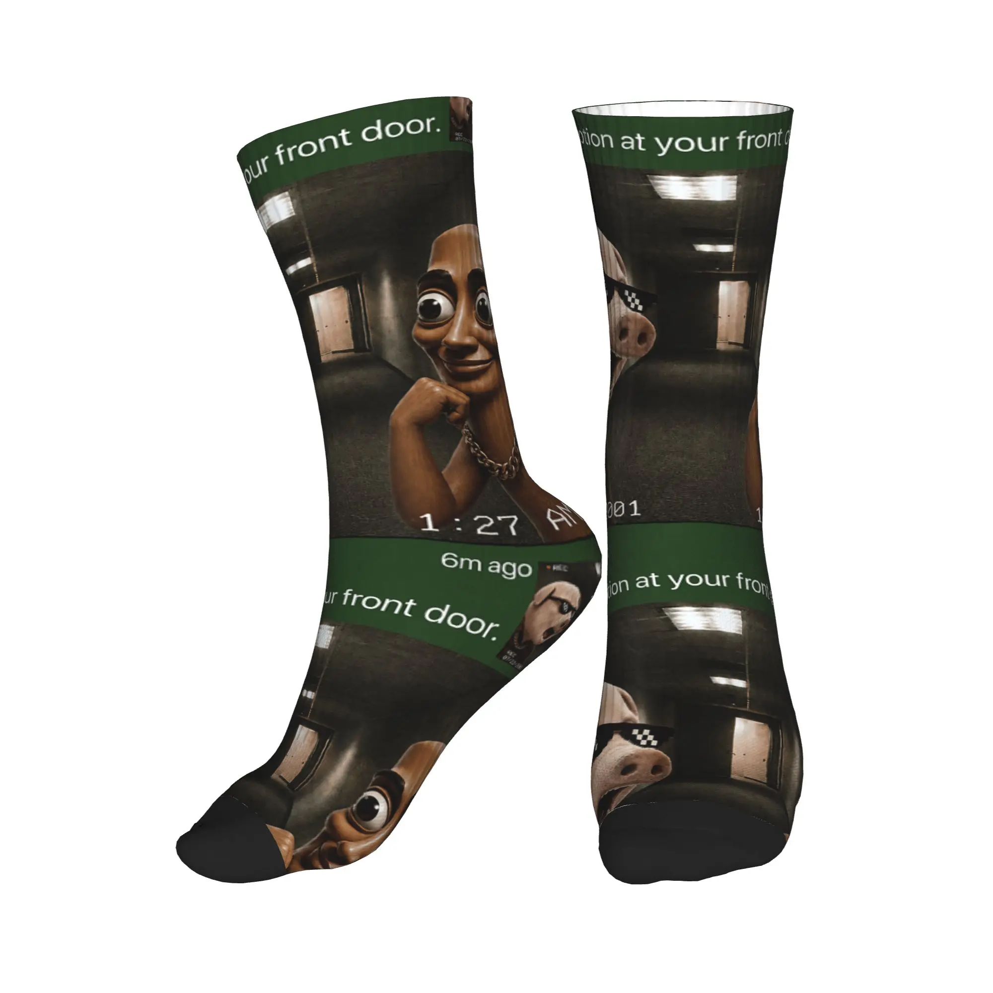 Tung Tung Sahur John Pork Motion at Your Front Door Meme Stockings Men's  Socks Fashion Socks Spring Outdoor Graphic Socks
