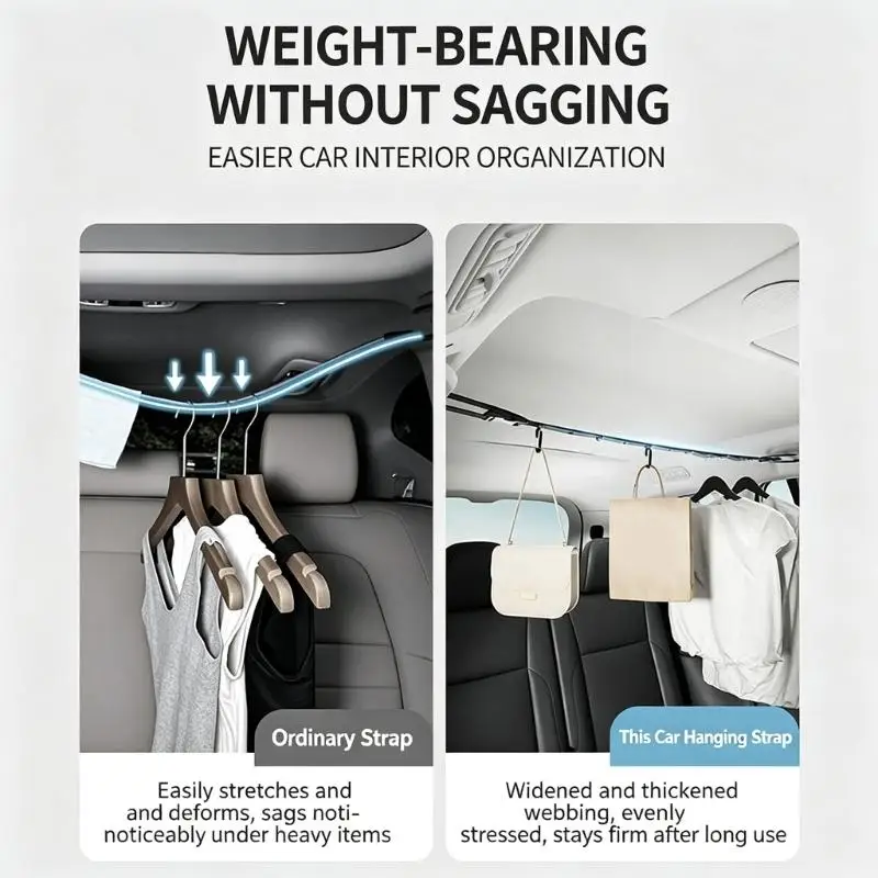 31BC Vehicle Garment Hanging Strap, Nylon Clothesline Campsite Storage Strap for In-Car Clothing Use During Daily Travel