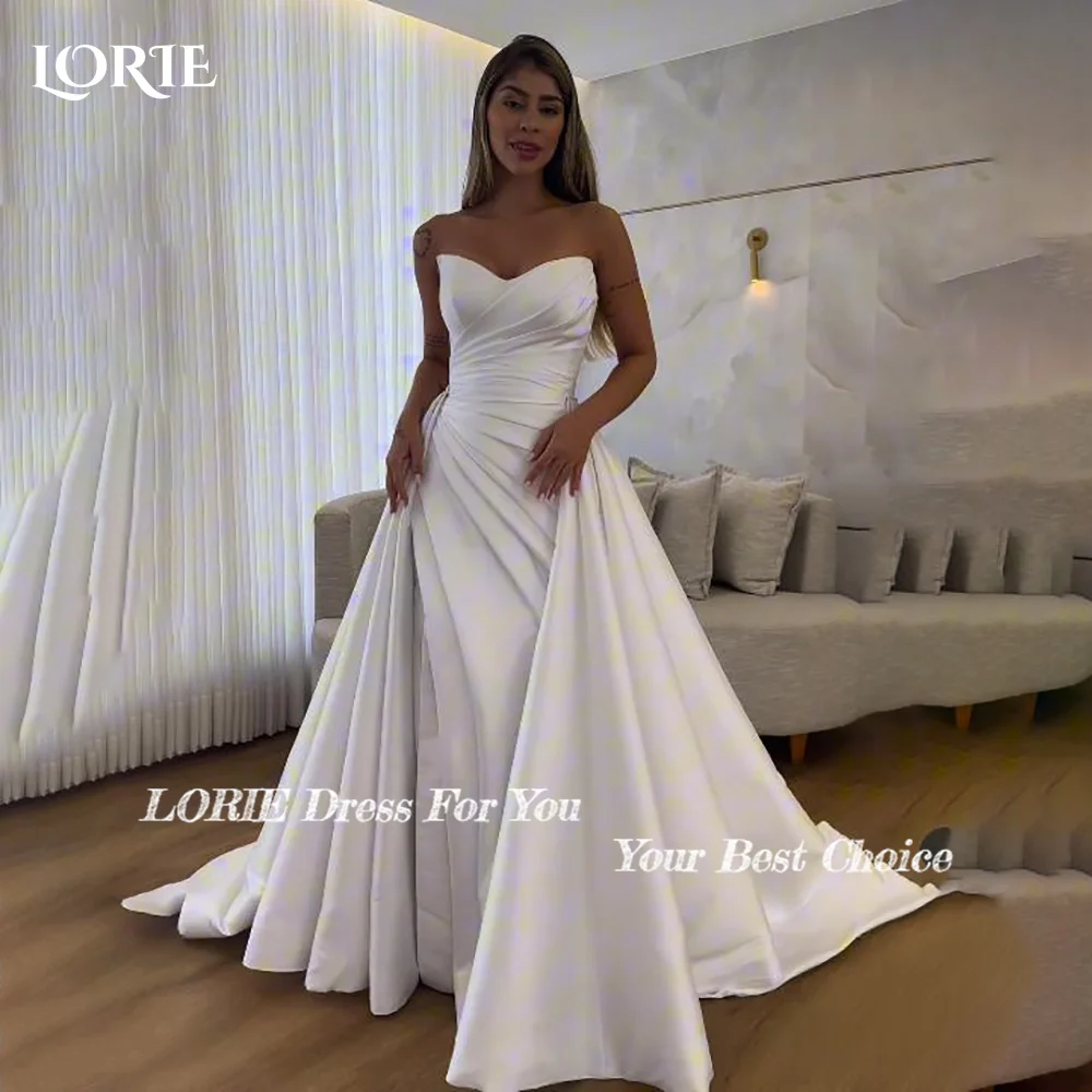 LORIE-vestidos de novia sexis de satén con hombros descubiertos, cola desmontable, corte en A, vestido de novia personalizado de color marfil, vestidos de novia