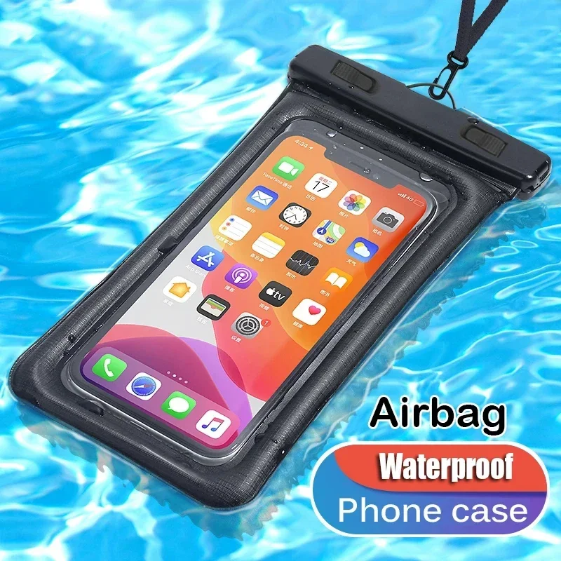 Waterproof Phone Case For iPhone 16 15 14 13 12 11 Pro Max Samsung S23 Redmi Note 12 Floating Airbag Swim Bag Cover with Lanyard