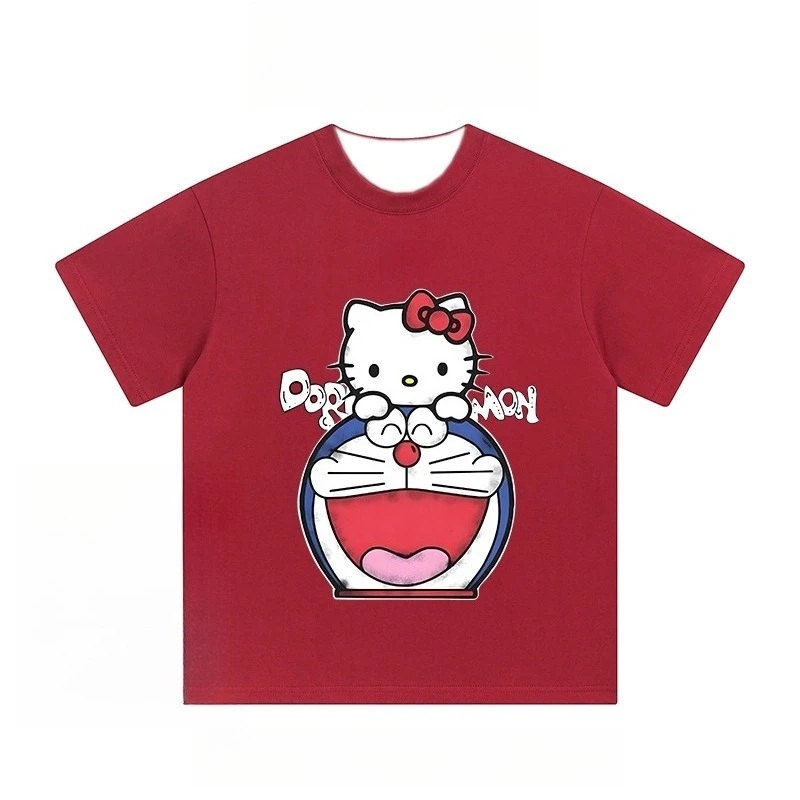 الأمريكية HelloKitty عبقور الكرتون الكرتون طباعة قصيرة الأكمام الرجال والنساء الكبار الأطفال تي شيرت الحد من العمر البلوزات