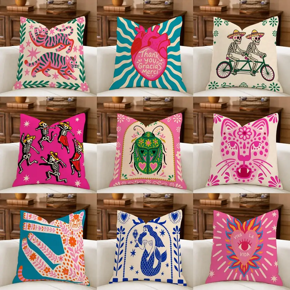 Sacred Heart Jaguar Art Cushion Cover Natural Breathable Durable Linen Printed Decor Pillow Case Sofa Bedroom