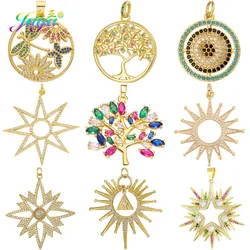 Juya 18K Real Gold Plated Colorful Zirconia Greek Evil Eye Star Tree Of Life Pendants For DIY Fashion Charms Jewelry Making