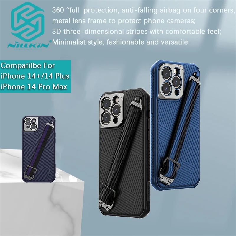 Nillkin Strap Case For iPhone 14 Pro Max/14 Plus/14+ Case With Rope Strap Luxury Sports 3D Texture Shockproof Cover phone Case