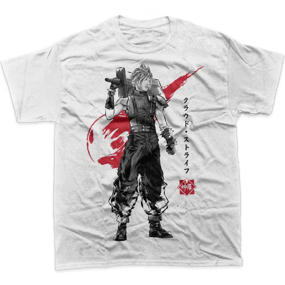 Final Fantasy VII Cloud Strife Japanese Ink Graphic T-Shirt Cotton Men Women Streetwear Tee