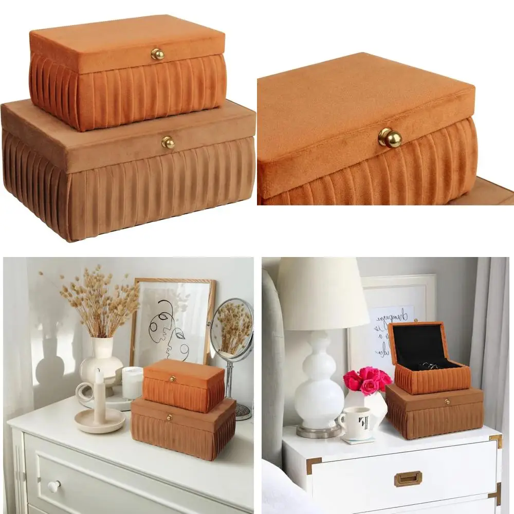 

Elegant Velvet Storage Boxes for Jewelry and Accessories with Stylish Handle, Luxurious Classic Design