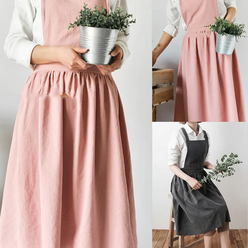 Nordic Women Lady Skirt Style Collect Waist Cute Dress Restaurant Coffee Shop Home Kitchen For Cooking Cotton Apron 3 Colour