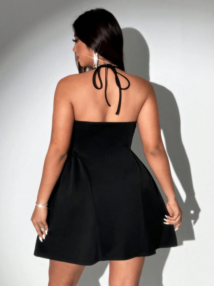 Plus Size Spring/Summer New Arrival Dress V-neck Sensual Lace-trimmed Sleeveless Puff-skirt Evening Gown Solid Colour - Image 2