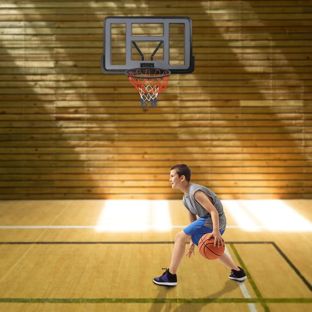 Adjustable Wall Mount Basketball Hoop with Performance PET Backboard and Rim for Indoor and Outdoor Home Use