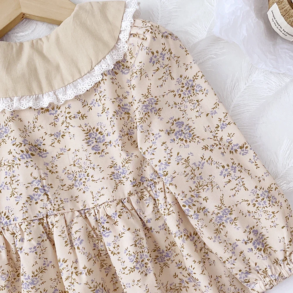 Baby Mädchen Blumen kleider 3-7 Jahre Frühling Herbst Blumen kleider Spitze Turn-Down Blumen mädchen Prinzessin Kleid – Detail 5