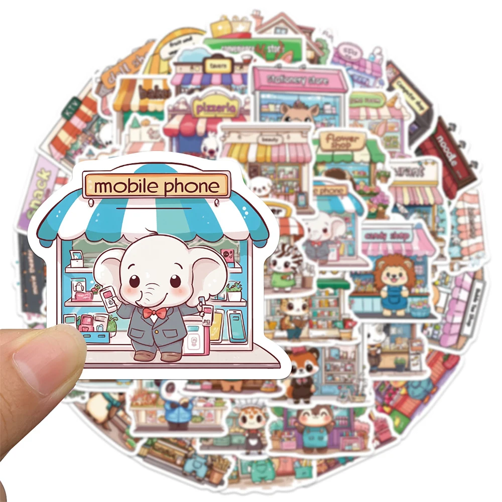 10/30/50 Stuks Leuke Creatieve Dier Winkel Stickers Kawaii Cartoon Decals Diy Waterfles Notebook Telefoon graffiti Sticker Kinderen Speelgoed
