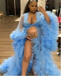Hot Prom Dresses Bridal Fluffy Tulle Maternity Robes Sky Blue Women Photo Shoot Beach Birthday Party Bathrobe Sleepwear Custom