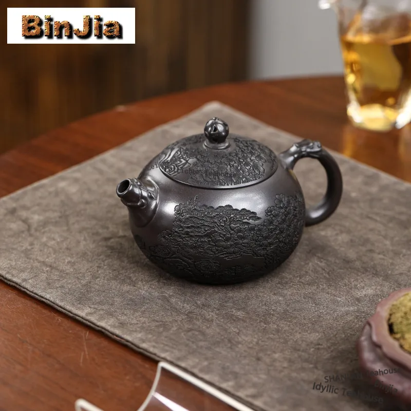 

220ml Aesthetic Yixing Purple Clay Teapots Artists Handmade Xishi Pot Raw Ore Stone Yellow Mud Kettle Zisha Tea Set Ornaments