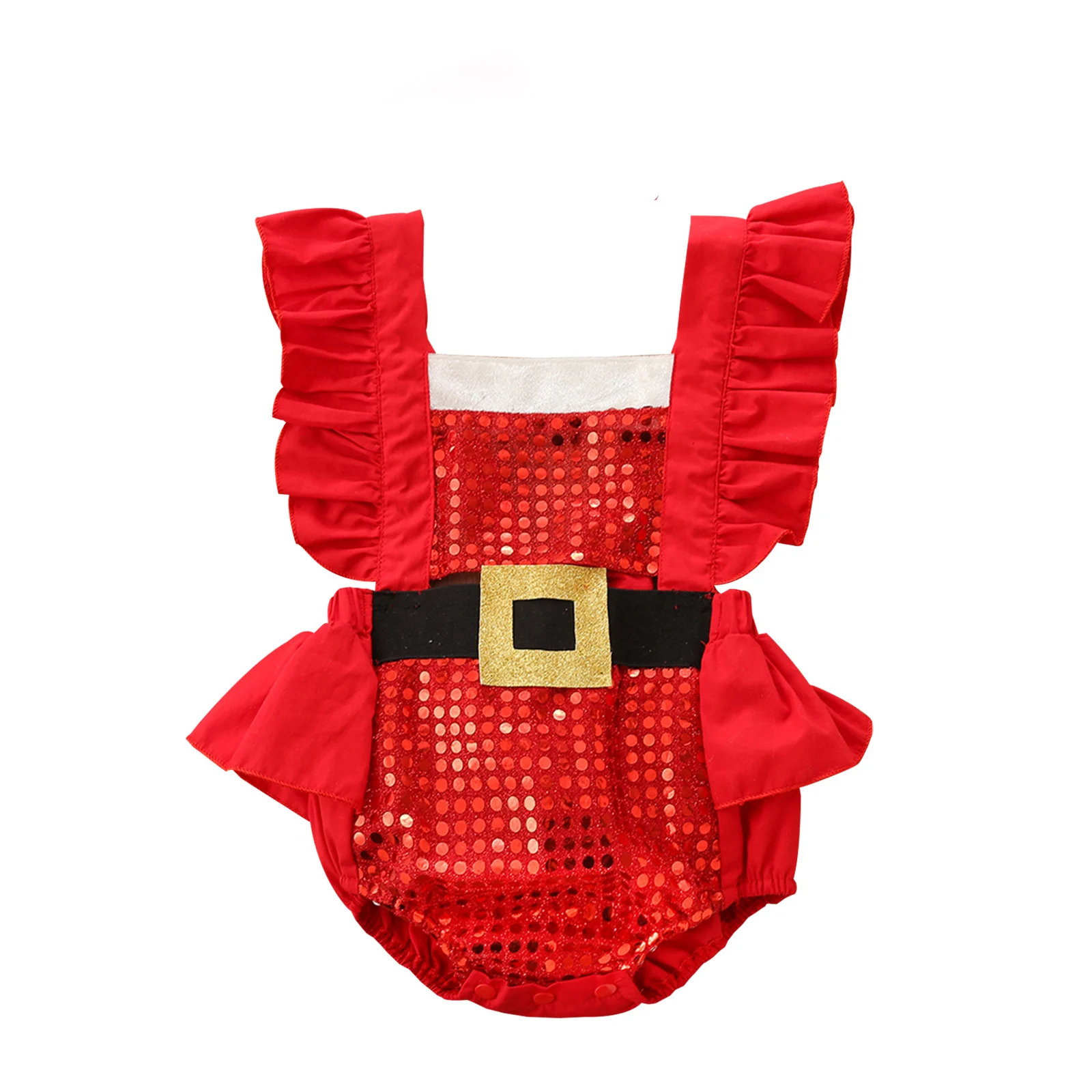 

Infant Holiday Jumpsuit Baby Lace-up Frill Glitter Flutter Sleeve V-neck with Bow Detail