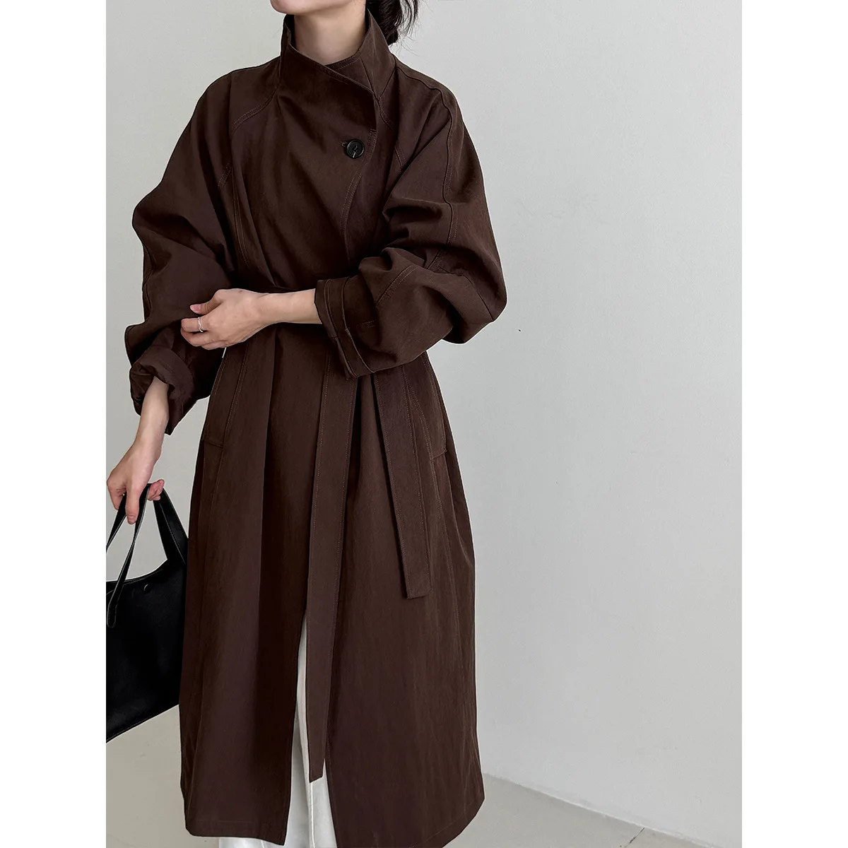 SuperAen Koreanischen Stil Stehkragen Lange Trenchcoat für Frauen Herbst Neue Oversize Einfarbig Einzigen Taste Mäntel