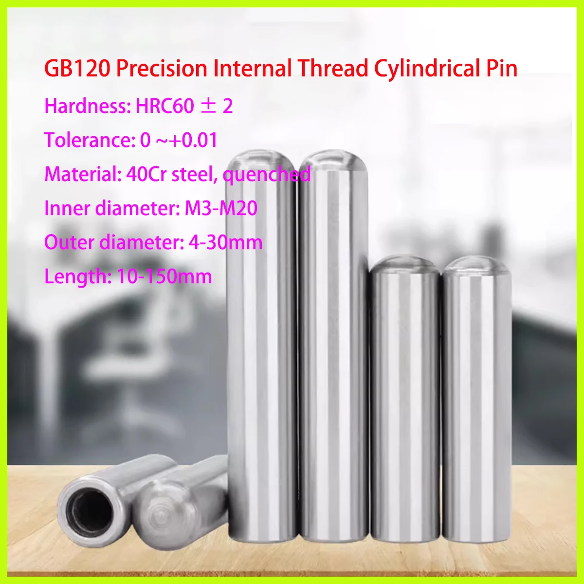

GB120 Internal thread cylindrical pin precision internal thread with hole hardening and quenching heat treatment positioning pin