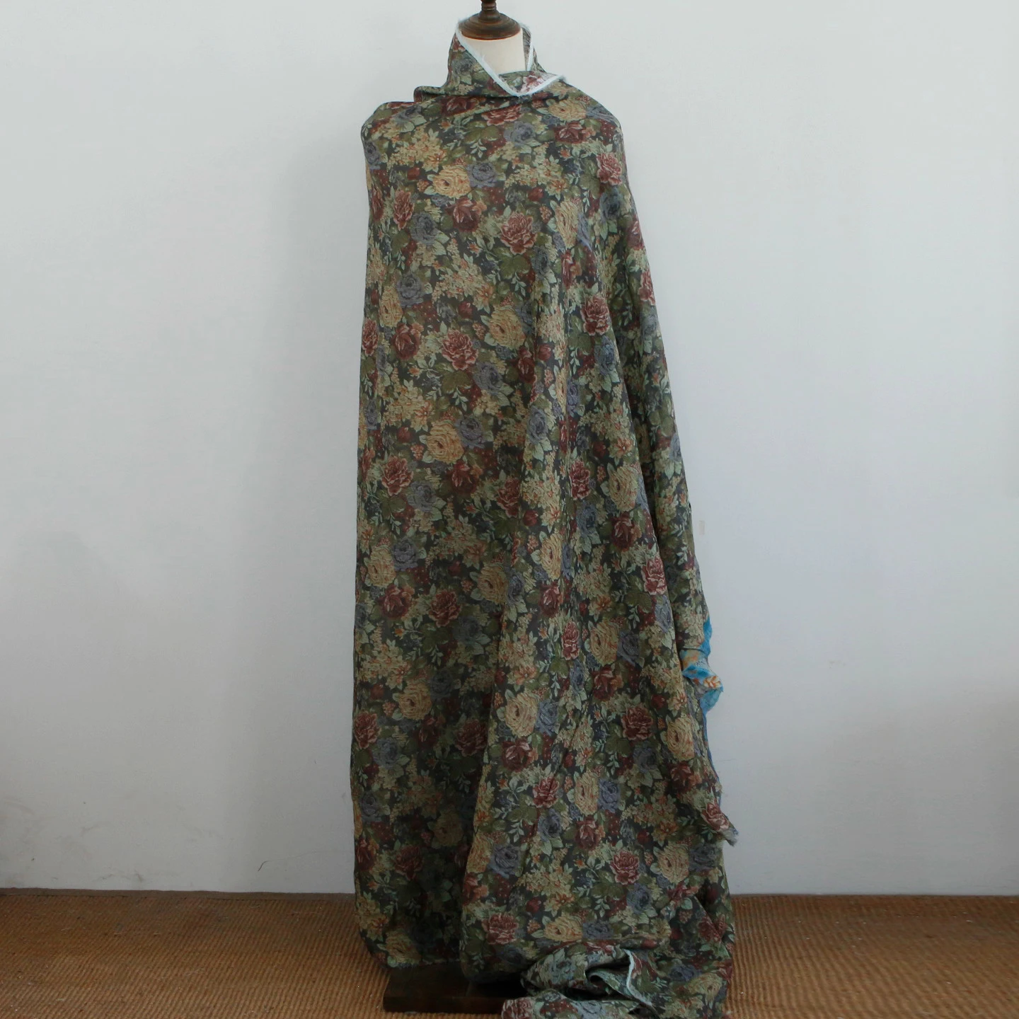 1yard vintage style flower Print tela high quality pure ramie fabric dress shirt bag cheongsam fabric for clothing