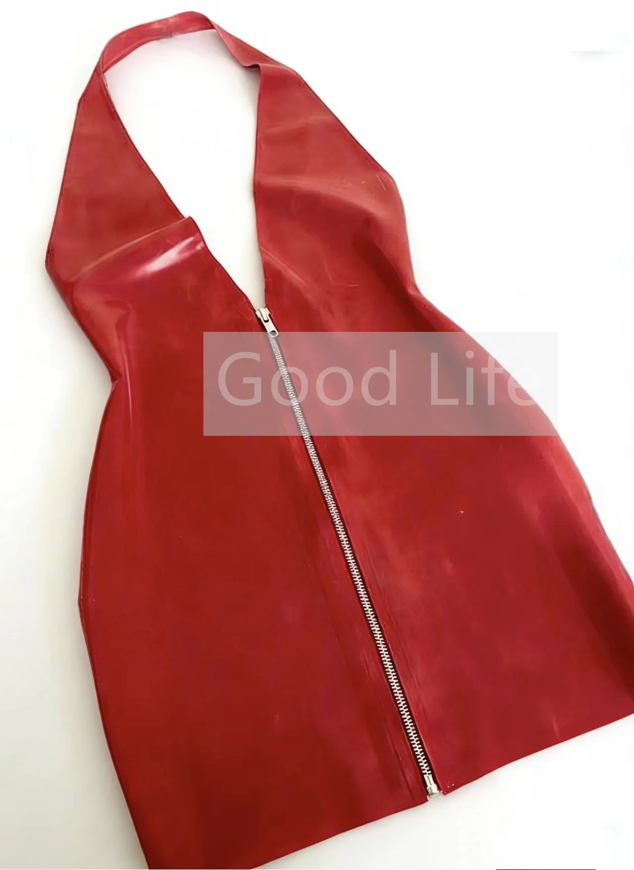 

Natural Latex Sexy Woman Halter Backless Dress Deep V Neck Latex Female Bodycon Pencil Skirt Latex Halloween Cosplay Costumes