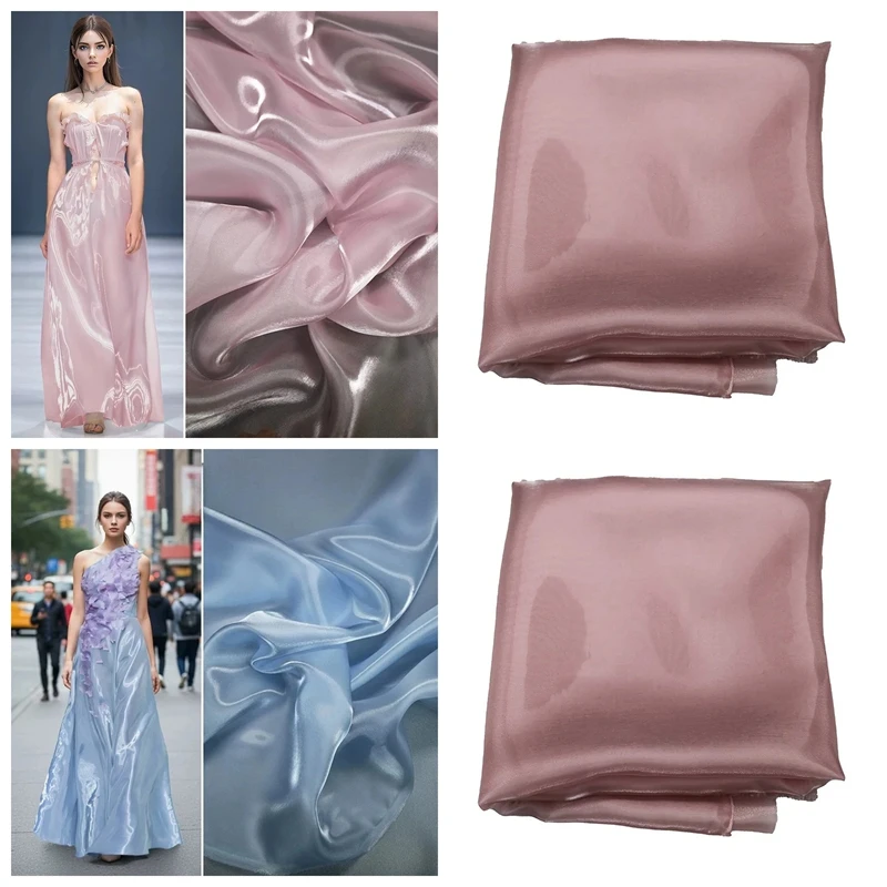 Liquid Water‑Ripple Glossy Crystal Organza Fabric By The Meter for Dresses Gowns Sewing High‑Density Shiny  Designer Cloth Pink