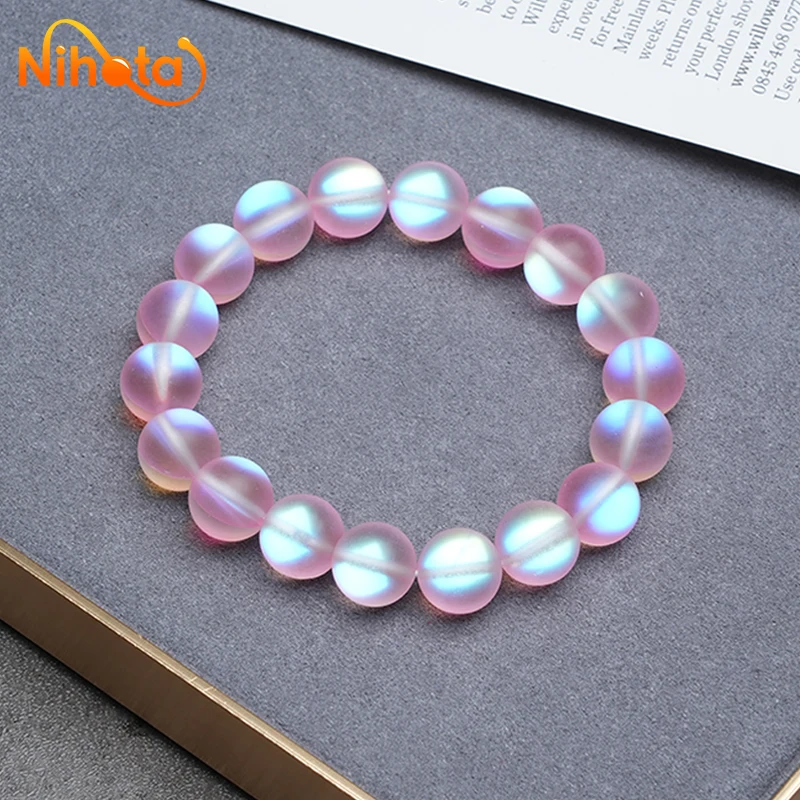 Matte Pink Austria Crystal Glitter Moon Stone Bracelet Women Fashion Stone Handmade Strength Yoga Healing Energy Jewelry Gift