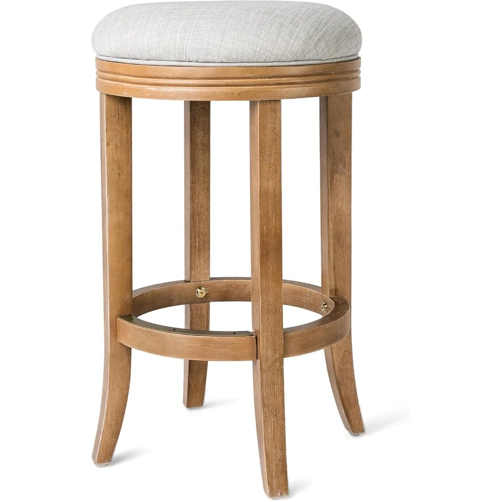 

26" Eva Backless Swivel Counter Stool - Counter Height Wooden Stool w/Upholstered Round Seat & Hand Carved Detailing for Elevat