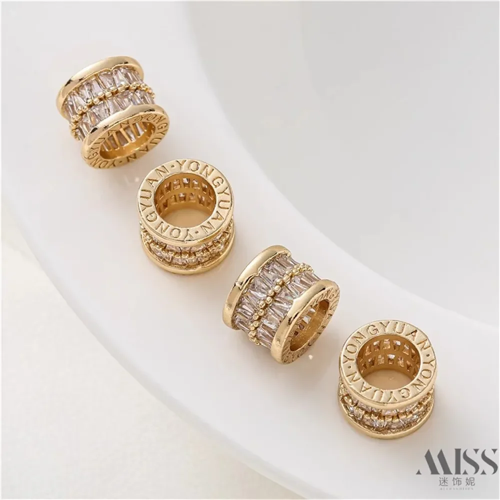 

14K Gold Bag Color-preserving Zircon Large Hole Barrel Beads Transfer Beads DIY Bracelet Accessories Bracelet Necklace Pendant