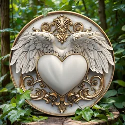 Charming Round Aluminum Sign with Heart and Feather Design, Perfect for Home Office Decor, Wall Art, Ideal for Thanksgiving Gift