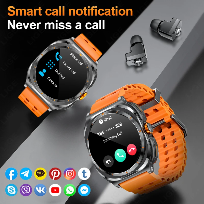 2025 新しいスマートウォッチメンズ TWS イヤホン 400mAh 大バッテリー超 HD AMOLED スクリーン Bluetooth 通話スポーツスマートウォッチサムスン