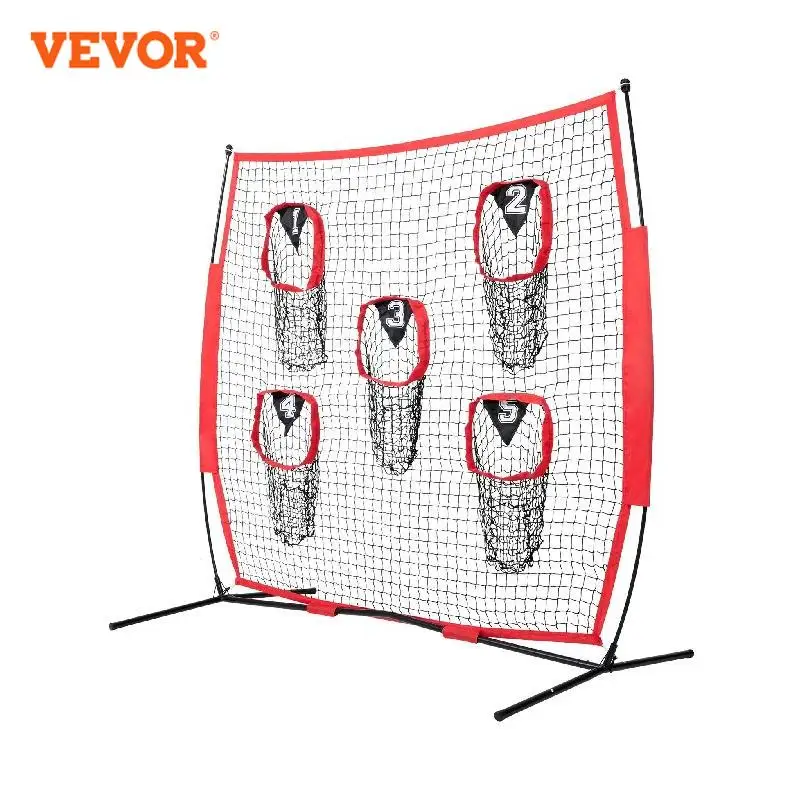 

VEVOR 7 x 7 ft Football Trainer Throwing Net Training Throwing Target Practice Net with 5 Target Pockets Knotless Net Bow Frame