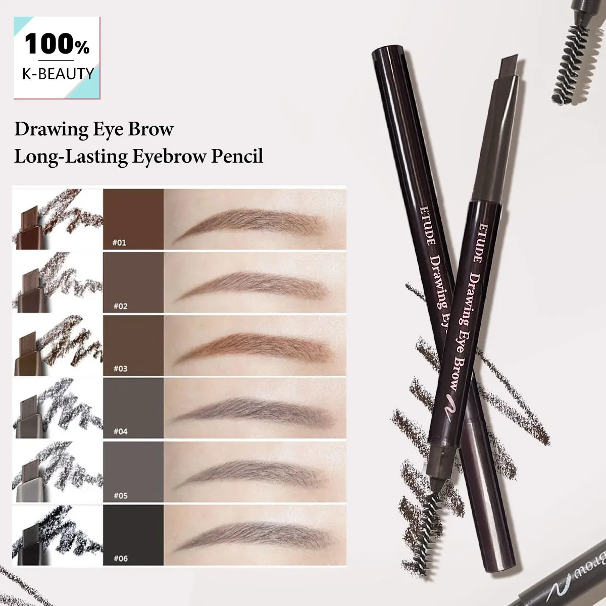 Lápis de Sobrancelha ETUDE, Acabamento Natural e Suave, Maquiagem de Luxo, Lápis de Sobrancelha Amigável para Iniciantes, Cosmético Coreano, Maquiagem Coreana