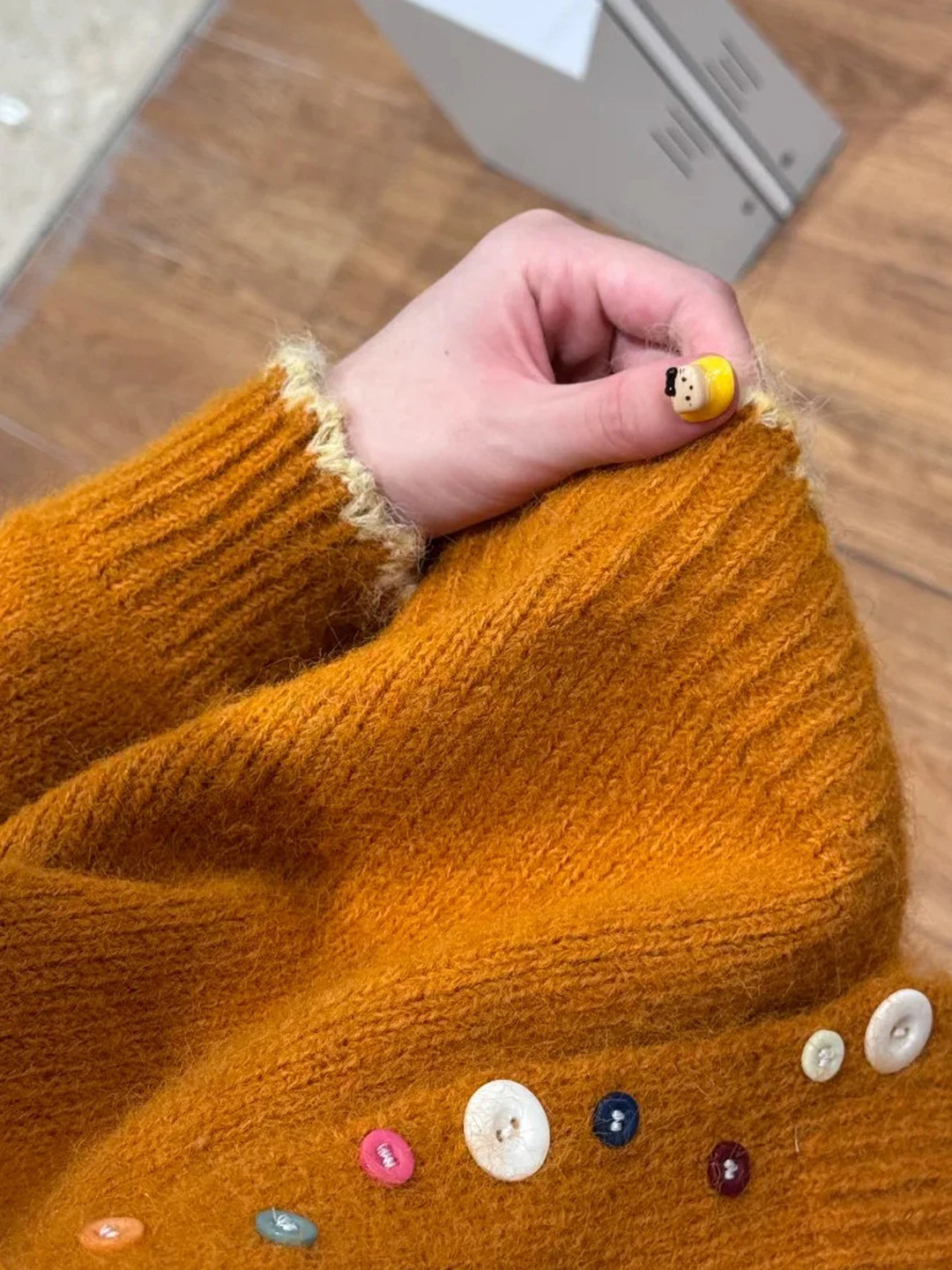 Ladies' Knitted Pumpkin Orange Cardigan Bear Velvet Spring Autumn Inner Wear Casual Loose Style Polyester Fiber Long Sleeve