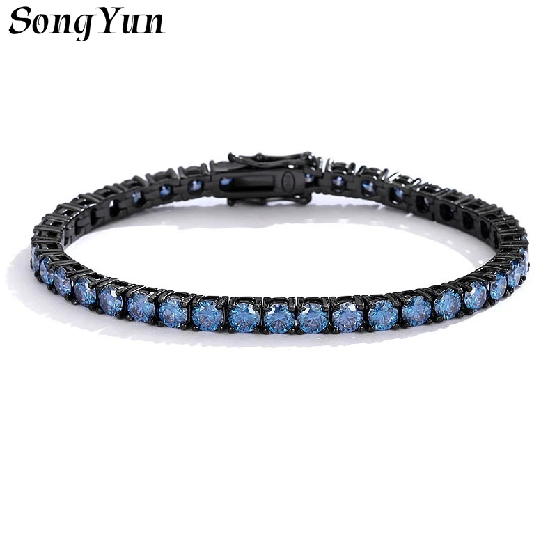 

SONGYUN Brand Jewelry 925 Sterling Silver Bracelets D Color VVS Level Blue Moissanite Diamond Chain Tennis Bracelet Bangles