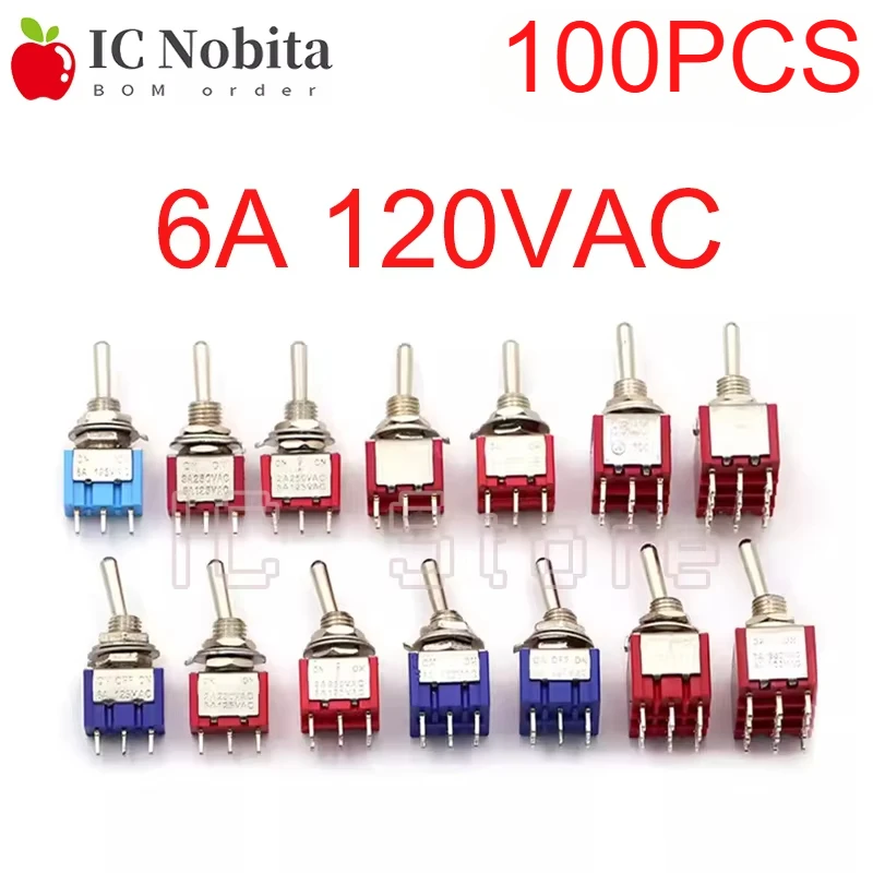 

100PCS Toggle Switch 6A 120VAC MTS-102-103-202-223-403 on on SPDT 6mm Mini Button Switch DPDT on off on Self-reset Self-locking