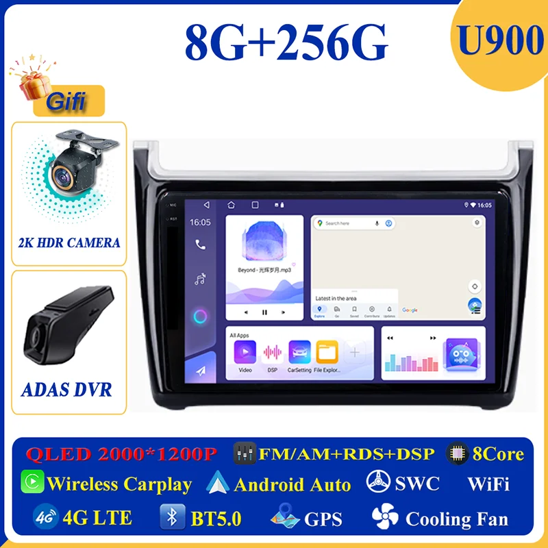 Android 16 Carplay Auto voor VW Volkswagen POLO 5 2008 - 2017 autoradio multimediaspeler navigatie GPS geen 2Din 2 Din DVD