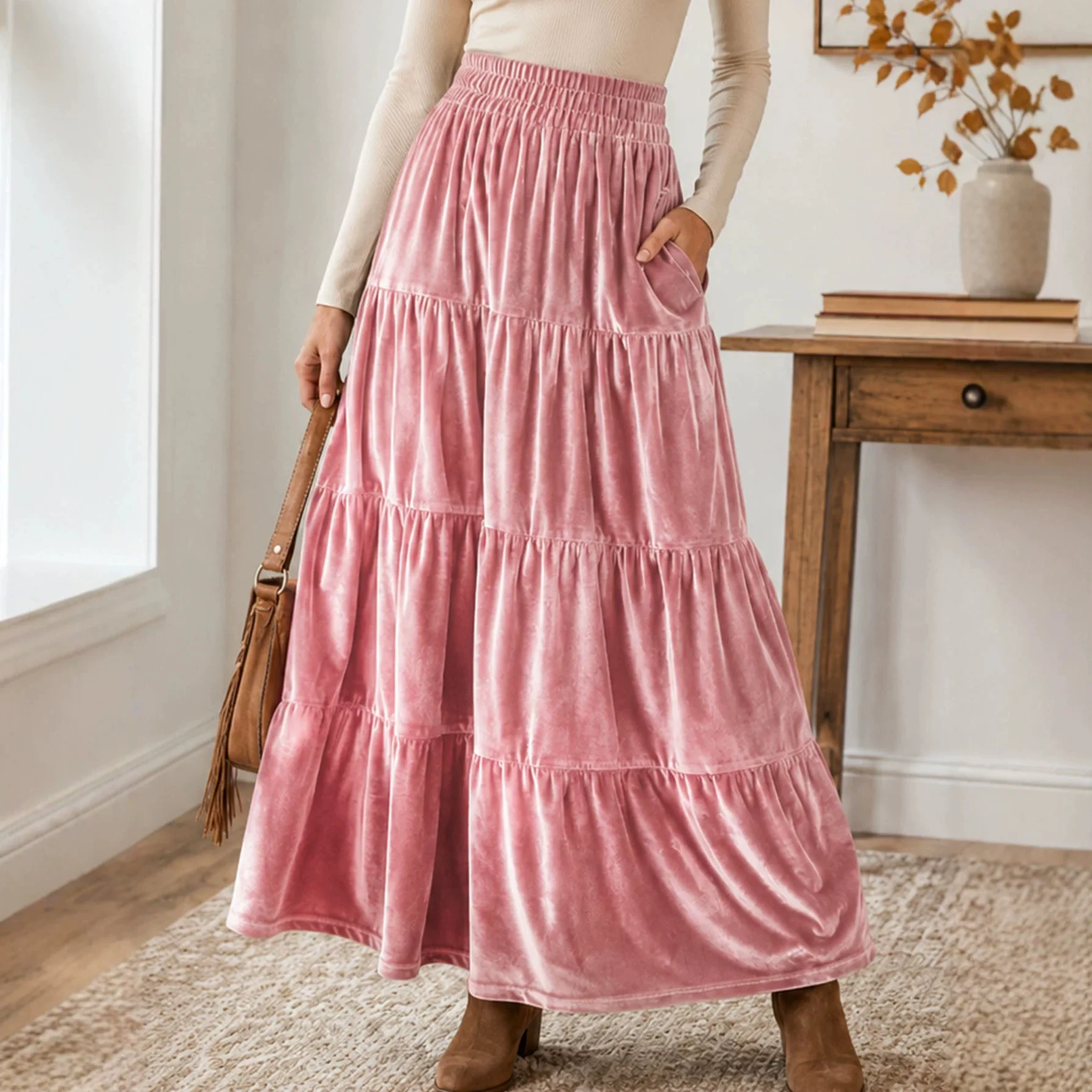 Anno's Self-developed 2026 Women's Random And Fashionable Velvet Skirt With Pleated Hem Evening Dresses Prom Lace Y2k、