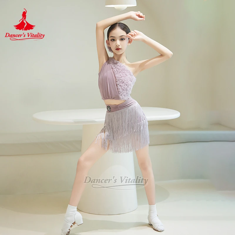 Samba Chacha Rumba Elegant Training Clothing Dancer's Vitality Teenager Latin Dance Sleevless Fringed Skirt Professional Costume