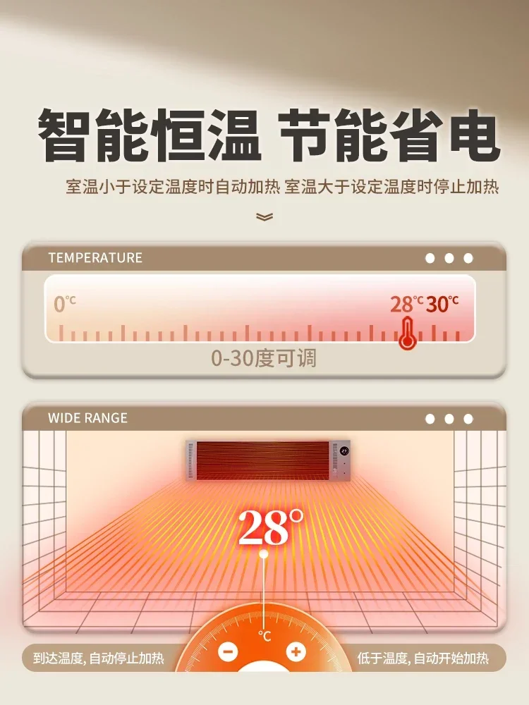 Aquecedor elétrico de economia de energia 220V com suporte de parede para banheiro, casa, escritório e áreas públicas