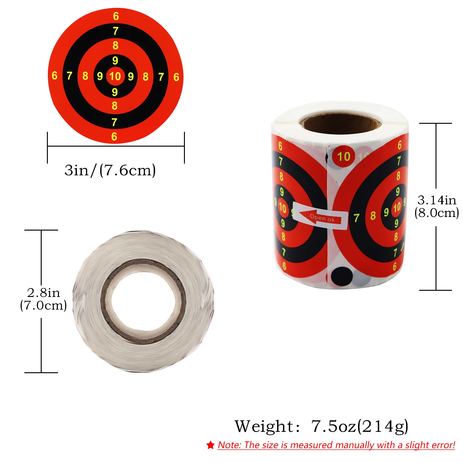 300 قطعة من أهداف الورق ذاتية اللصق للرماية - لفة أهداف ورقية تفاعلية مقاس 3 بوصة لإطلاق النار على الحبيبات