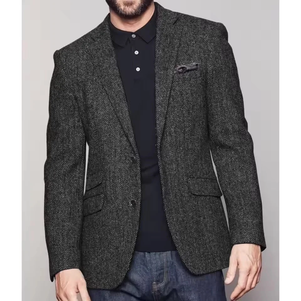 Мужской пиджак с узором «елочка», однобортный повседневный деловой приталенный элегантный пиджак, праздничная одежда, официальная одежда