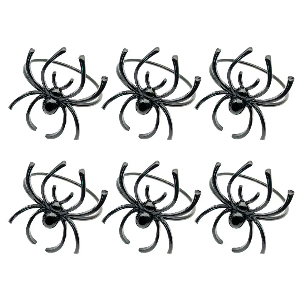 6Pcs Exquisite Spider Design Napkin Rings Alloy Halloween Serviette Buckles for Dining Family Reunion Craft Projects Scary